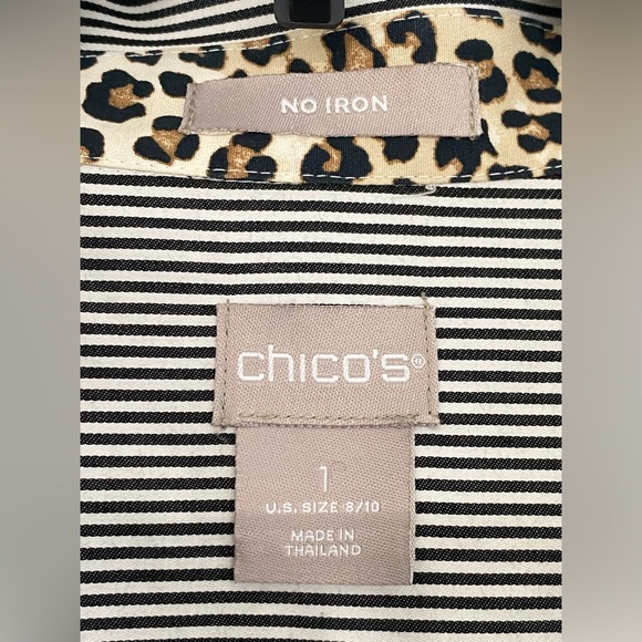Chico’s No Iron White shirt,Pinstriped Blak, collared, Button Front, Preppy Sz 1 - Picture 3 of 6
